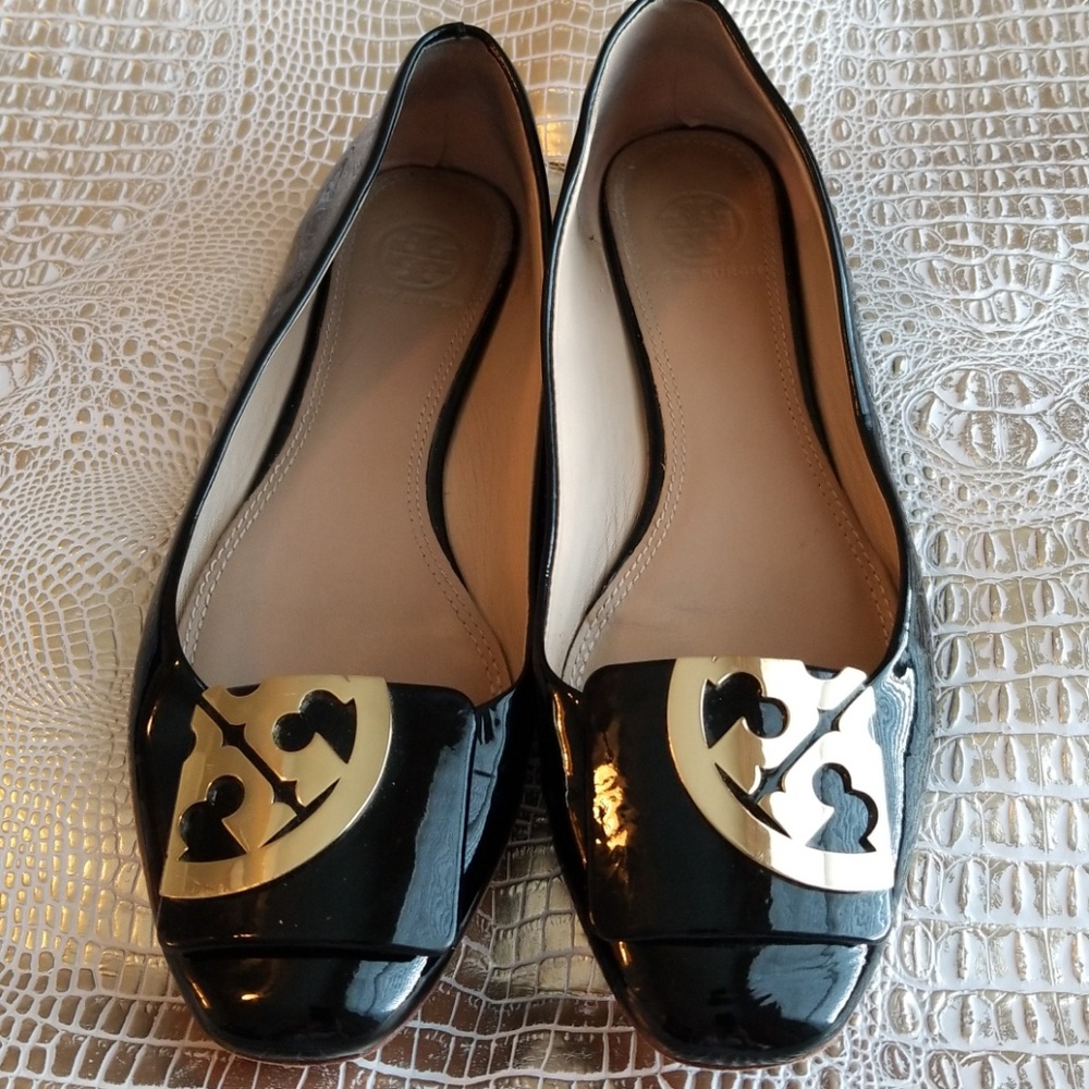 Tory Burch Patent Square Toe Flats 7.5